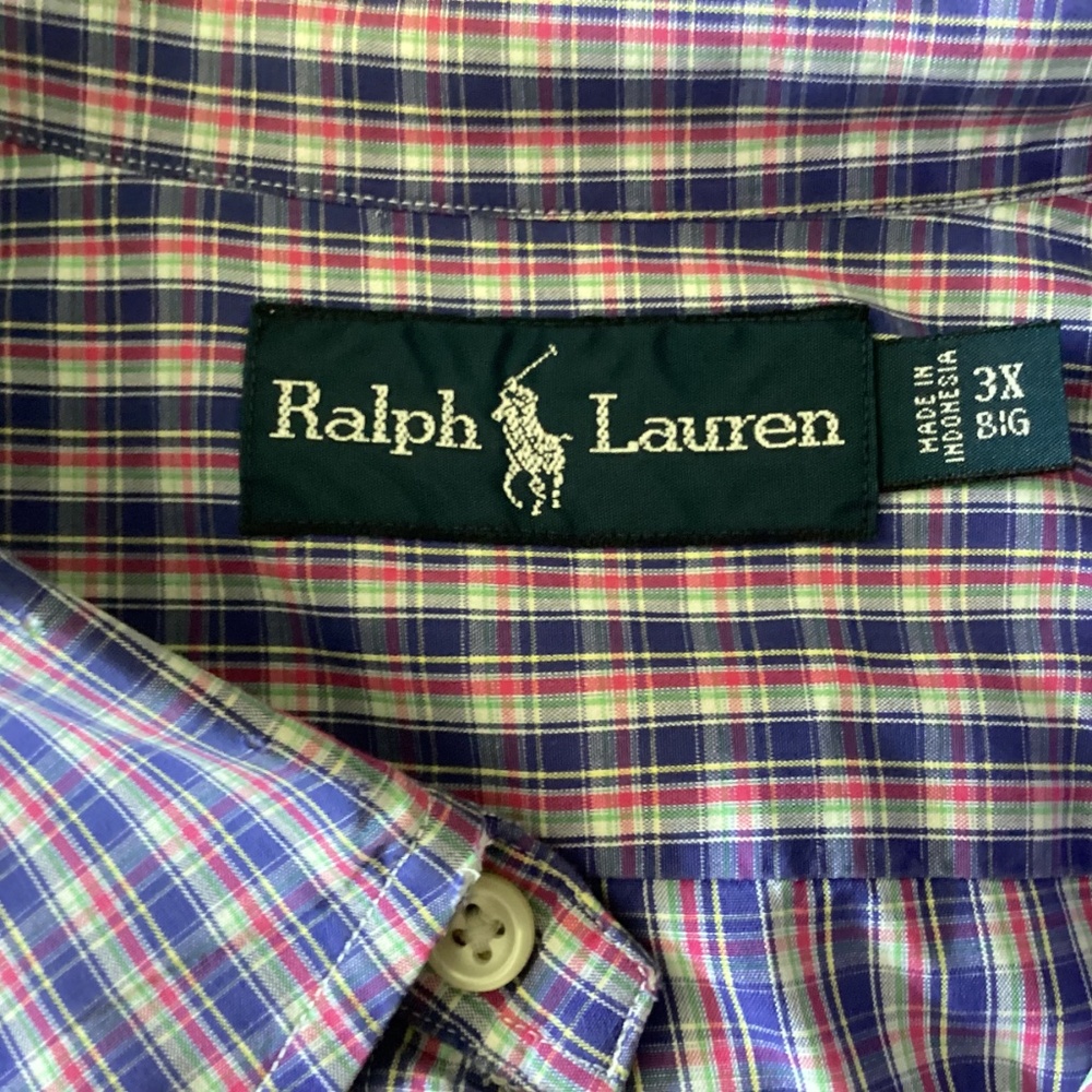 MENS Ralph Lauren Button Down Short Sleeve Plaid Multicolor Shirt Size 3XB EUC - Picture 8 of 8